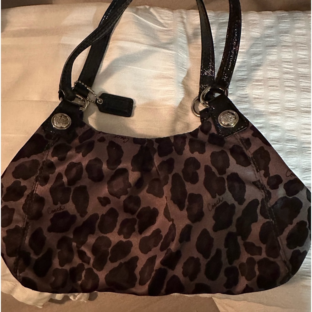 Coach Maggie Mia Ocelot Mini Purse Silver/Gray Ocelot Sateen Fabric